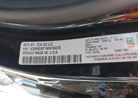 2021 Ram 1500 Big Horn 4X2 6'4 Box from USA, damaged, VIN 1C6RREMT1MN794375